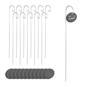 Relaxdays Étiquettes Ardoise pour Plantes, Lot de 12, inscriptibles, résistantes aux intempéries, Anthracite - argenté