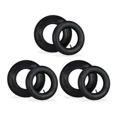 Relaxdays Roue de Diable avec Chambre à air, Lot de 3 pneus Rechange 3.50-8, Charge Max. 154 kg, Noire