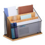 Relaxdays Porte-Documents, 3 Compartiments, métal & Bambou, Rangement pour Lettres, HxLxP: 20x29x14 cm, Nature - Noir