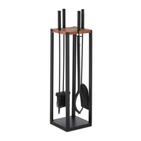 Relaxdays Couverts de cheminée, Lot de 5 pièces, tisonnier, Pelle & Balai à Cendres, Pince, Support, Noir - Marron