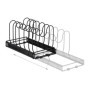 Relaxdays Organisateur pour Vos casseroles/poêles, Extensible, métal, H x L x P : 19 x 59 x 18 cm, Noir