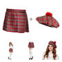 Boland - Ensemble écossais pour femme, rouge, à carreaux, kilt et barret, mini jupe, bonnet, écossais, Lady, écossaise, costume 