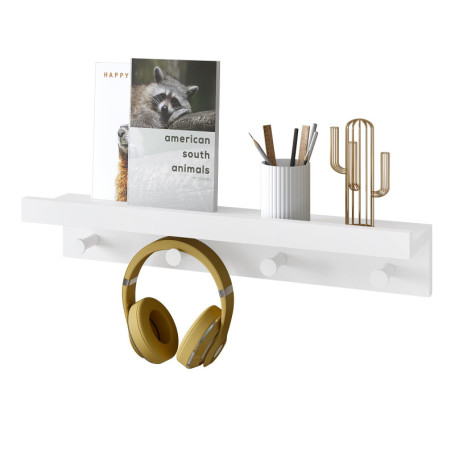 WOLTU Étagère Murale avec 4 Crochets, Porte Manteau Mural avec Tablette, Patère Murale avec Étagère, Tablette Murale pour Entrée