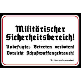 Ontrada Panneau en bois 12 x 18 cm Zone de sécurité militaire Panneau en bois