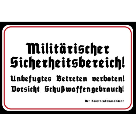 Ontrada Panneau en bois 12 x 18 cm Zone de sécurité militaire Panneau en bois