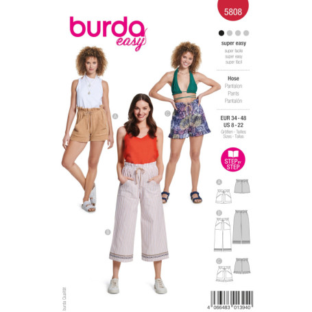 Burda Patron de couture 5808 Pantalon [Femme Taille 34-48] Niveau 1 Super Easy