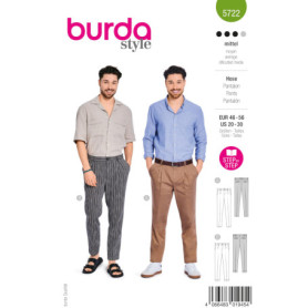 Burda style Patron de couture pour homme #5722 Pantalon plissé et pantalon de costume Taille 46-56