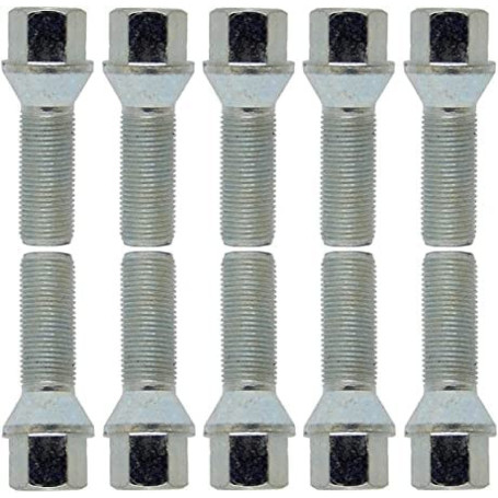 Lot de 10 boulons de roue coniques argentés M12 x 1,5 24 mm