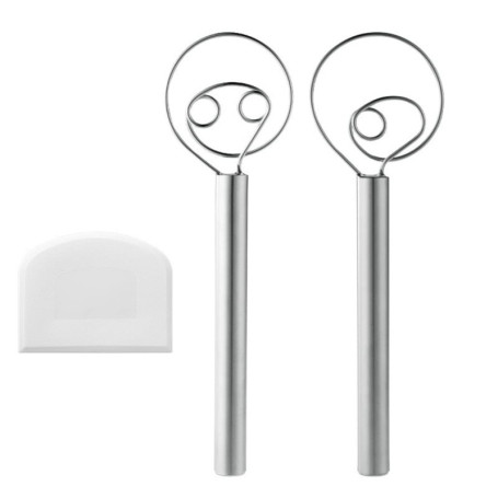 ZMREN Fouet à Pâte Danois, Lot de 2 Fouets à PâTe en 304 Acier Inoxydable, MéLangeur Manuel Pour La PâTe à Pain, La Fabrication 