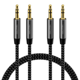 deleyCON 2x 1m Nylon Câble Jack Audio 3,5mm Stéréo AUX Câble en Nylon Prise Métallique Téléphone Portable Smartphone Tablette Ec