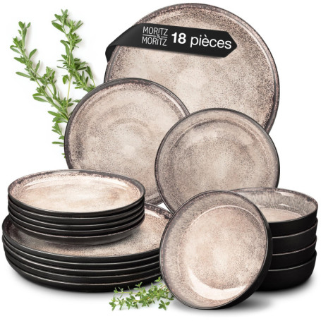 Moritz & Moritz VIDA service de table 6 personnes - 18 Pièces - vaisselle et arts de la table beige 6x assiettes plates, 6x assi