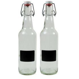 Viva Haushaltswaren Lot de 2 Bouteilles en Verre Transparent avec Fermeture à étrier en Porcelaine, 500 ML, avec 2 étiquettes 22