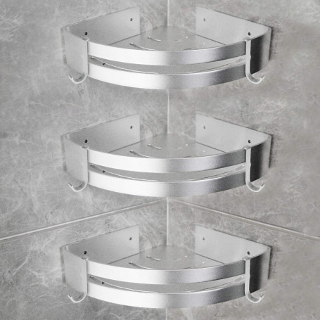 Yorbay Lot de 3 Etagères de Douche en Aluminium avec Crochets sans Perçage Etagère d’Angle de Douche