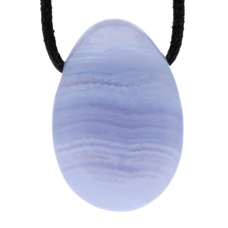 Lebensquelle Plus Pendentif Goutte d'eau en Pierre de chalcedon avec Bracelet en Cuir Bleu