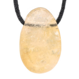 Lebensquelle Plus Pendentif en forme de goutte de citrine - Pierre roulée percée - Avec cordon en coton - Pendentif en pierre pr