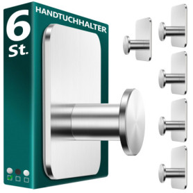 Menz Lot de 6 porte-serviettes sans perçage en argent - Porte-serviettes de salle de bain robustes - Crochets adhésifs modernes 