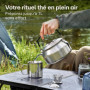 Praknu Bouilloire de camping 1 l en acier inoxydable - Sans électricité - Bouilloire, gobelet, passoire à thé et sac - Empilable