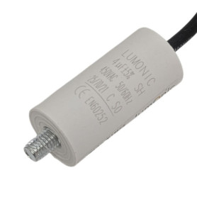 Lumonic Condensateur de démarrage avec Fil 25cm I 4µF 450V I 26x55mm I 4uF I Condensateur de moteur avec boîtier en plastique I 