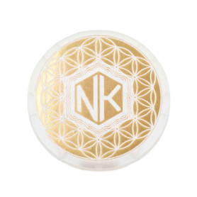NKlaus Plaque de charge en sélénite Ø 8 cm – Gravure fleur de vie en or, support spirituel pour cristaux, bijoux et pierres de g