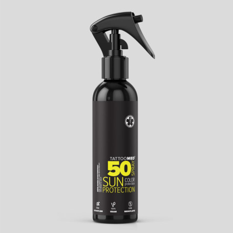 Tattoomed Sun Protection SPF 50 Spray – Protection solaire puissante spécialement conçu pour les peaux tatouées – Flacon vaporis