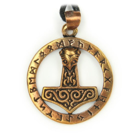 Drachensilber Schmuckanthony Marteau de Thor runes Ø 2,5 cm en bronze avec ruban textile