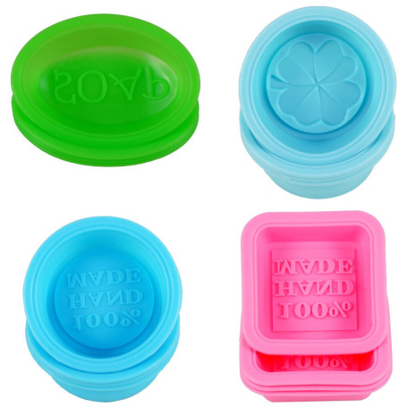 Seifenprofis Lot de 16 moules à savon en silicone de forme carrée, ovale et ronde, motif Hand Made, en silicone sans BPA