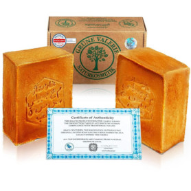Savon d'Alep Grüne Valerie® Original Set 2 x 200g (400g) avec 20%/80% d'huile de laurier/huile d'olive, valeur PH 8 Detox, fait 