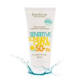 Jean & Len Sensitiv Crème solaire 50+ SPF résistant à l'eau, pour peaux sensibles, protection solaire sans silicones, nanopartic