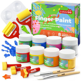 colozoo Kit Peinture Enfant 3 ans Inc. Accessoires | Lavable Peinture Bebe Non Toxique 8x100ml Couleurs Inc. Or et Argent | Pein