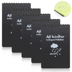 Lot de 5 cahiers imperméables, bloc-notes 15 x 10 cm, bloc-notes tout temps avec spirale supérieure, bloc-notes tactique avec gr
