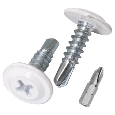 SKIR'CO Lot de 400 vis autoforeuses peintes 4,2 x 16 mm, tête de réglage modifiée Phillips Vis à tôle Tête gaufrée (400, Blanc P