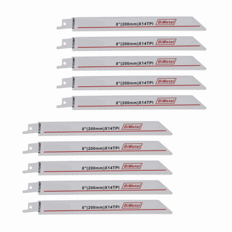 OTOTEC 10pcs R825BF Lames de Scie Sabre Alternative Bimétallique 14TPI 200mm Pas de 1.8mm S1025BF Robuste pour Tuyaux Minces en 
