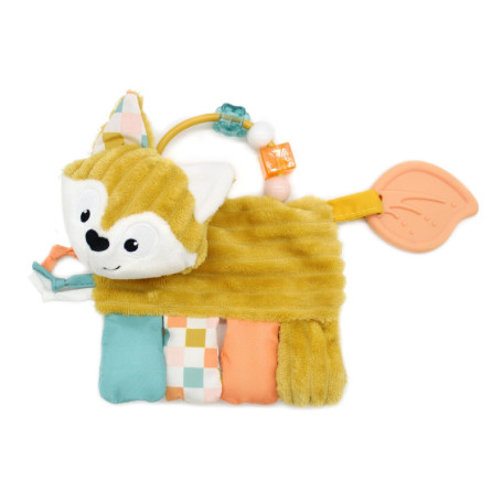 LES DÉGLINGOS, Hochet d'Activités Cyranos le Renard, Jouet d'Éveil Bébé avec Anneau de Dentition, Moutarde, 17 cm