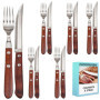 Couverts à steak Acier inox bois 12 pieces avec 6 couteaux à steak et 6 fourchettes à steak