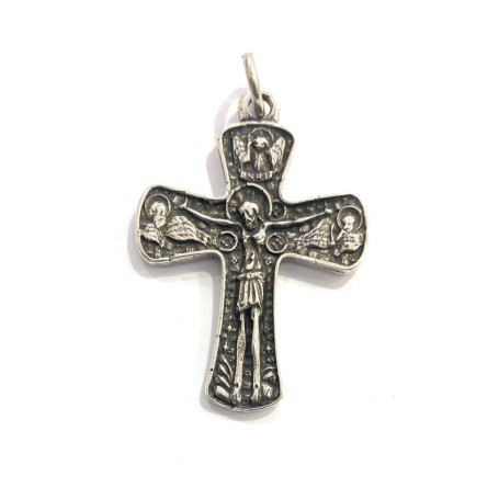 Croix de Torreciudad en métal avec plaqué argent 5 µm. Dimensions : 42 x 34 mm