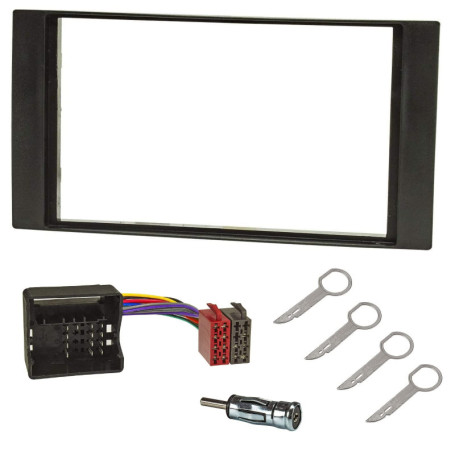 sound-way Kit Montage Autoradio, Cadre Façade 2 DIN, Cable Adaptateur Connecteur ISO, Adaptateur Antenne, Clés Démontage Compati