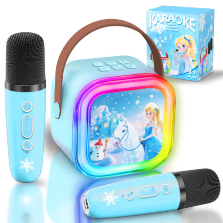 GirliGlee Micro Karaoke Enfant,Enceinte Bluetooth Enfant avec 2 Micros sans Fil,Micro Fille Reine des Neiges pour Chante, Idée C
