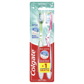 Colgate Max White Lot de 2 brosses à dents manuelles pour des dents naturellement blanches, avec poils moyennement durs