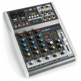 VONYX VMM-K402 Table de Mixage 4 Canaux avec DSP - USB, 2x Entrée Mic/Ligne Mono, 1 x Entrée Ligne Stéréo Jack 6,35mm, Sortie pr