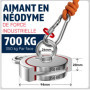 MAGFISHION Aimant Neodyme Puissant - Traction de 700KG (2 x 350KG) - Aimant de Pêche - Ø94mm - Peche a l'aimant avec 2 Cordes, C