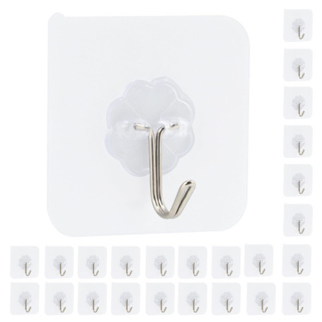 Elalove 24 Crochets Adhésifs Mural Transparents sans Trace pour Porte Serviette Tableau Plafond et Cuisine – Support jusqu'à 10k