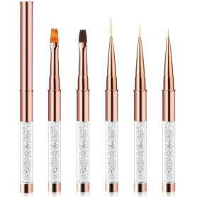 Elalove 5 Pinceaux Nail Art Professionnels en Or Rose - Set pour Gel UV/Acrylique avec Pinceau Liner, Plat et à Détails | Poils 