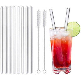 LessMo 8 Pcs 21,5cm Pailles en Verre Réutilisables - LFGB Certifiées Pailles en Verre Transparentes avec 2 Brosses de Nettoyage,