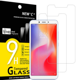 NEW'C Lot de 2, Verre Trempé pour Xiaomi Redmi 6, Xiaomi Redmi 6A, Film Protection écran efficace contre les Rayures - sans Bull