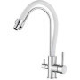 Ibergrif M22122-3 Robinet de Cuisine Poignée Double avec Bec Flexible, Mitigeur d'évier 3 Voies, Chrome, Blanc