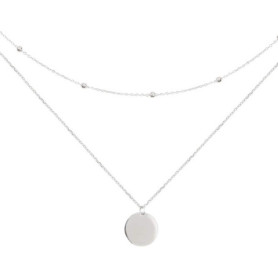 Collier Ras Du Cou Avec Pendentif En Forme De Disque En Argent Sterling 925 Et Or Blanc 18 Carats Avec Deux Chaînes Doubles Et B