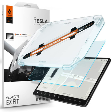 Spigen Glas.tR EZ Fit Verre Tesla Model 3 (2017-2023) / Model Y (2020-2025), Kit d'installation fourni, Anti-trace de doigt, Mat