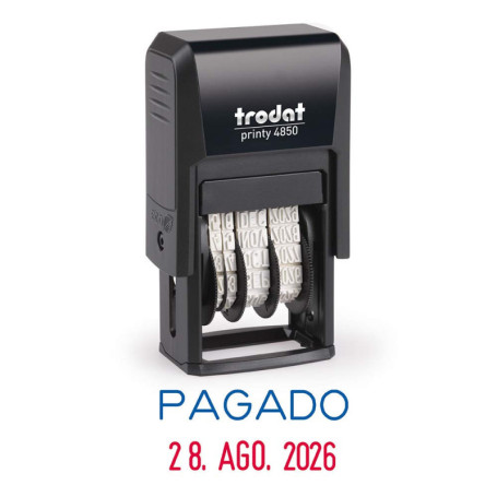 Tampon encreur Trodat Printy 4850/L2 auto-encreur avec texte PAGADO, taille d'impression 25 x 3,8 mm, cartouche d'encre intégrée