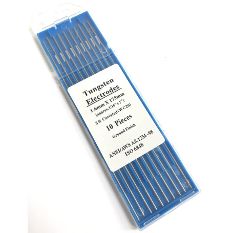 Lot de 10 électrodes en tungstène - 175 mm - 1,6 WC 20 - Gris