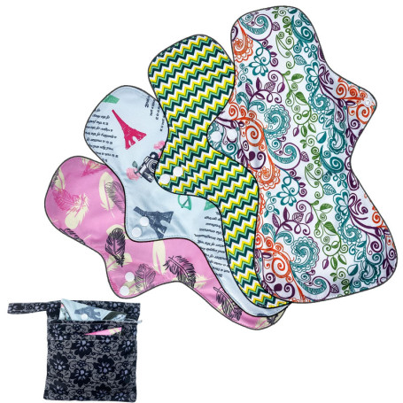 ZCOINS Serviettes Hygiéniques Lavables Réutilisables Flux Abondant 4 Pack - Taille XL (34cm), Extrémité Allongée Élargie Anti-Fu